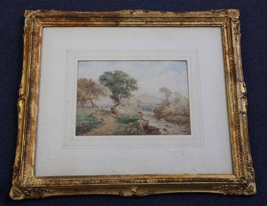 Attributed Thomas Creswick (1811-1869) Travellers in a river landscape 7.5 x 10.5in.
